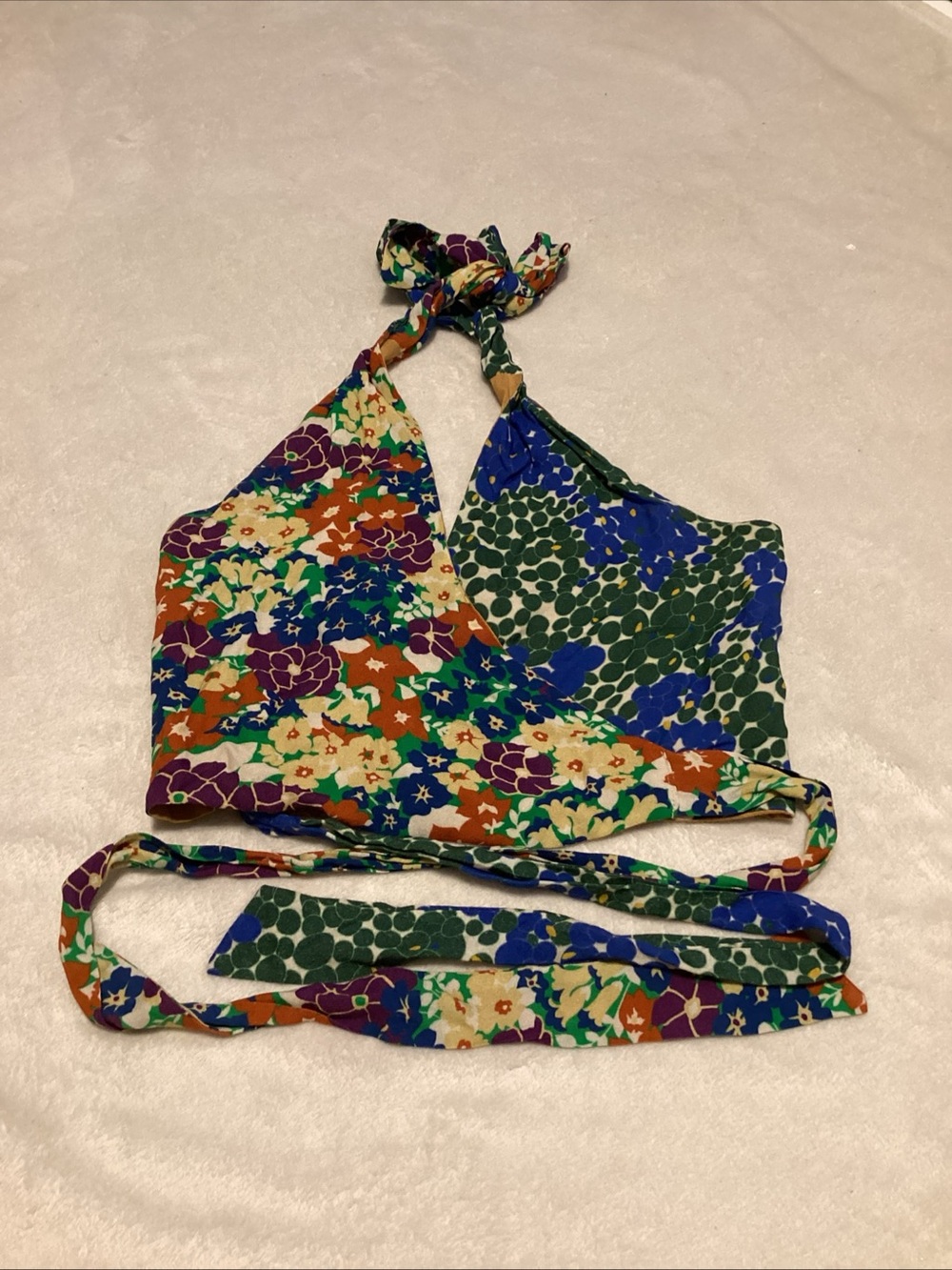 Floral Multicolor LOVE THE LABEL Halter Wrap Crop Top.
